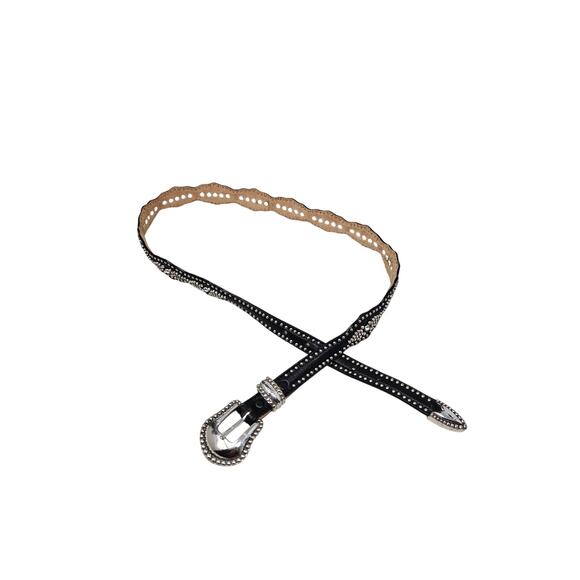 Vintage 90s Justin 36 Black Leather Studded Western Boho Belt Whimsygoth Goth main image 7